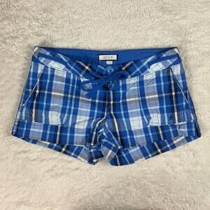 Aerie blue plaid waist tie cotton preppy shorts, size 6